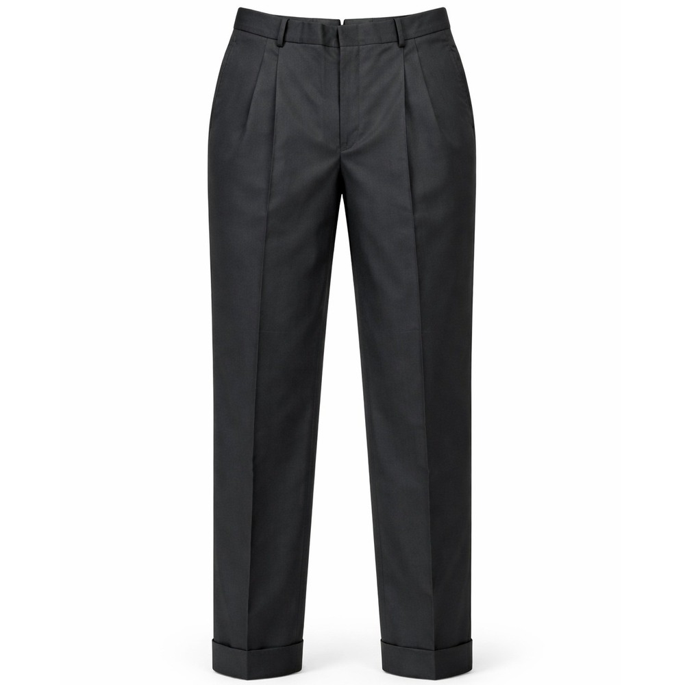 Tom James Royal Classic Trousers Mens 33x28 Black Wool Pleated Cuffed Dress Pant